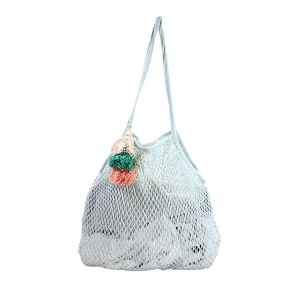 Shiraleah Womens Cotton Woven Open Knit Tote Handbag Solid Blue Size Small